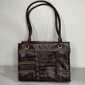 Brown Faux Leather Animal Print Stitched‎ Accent Shoulder Bag Purse Never Used